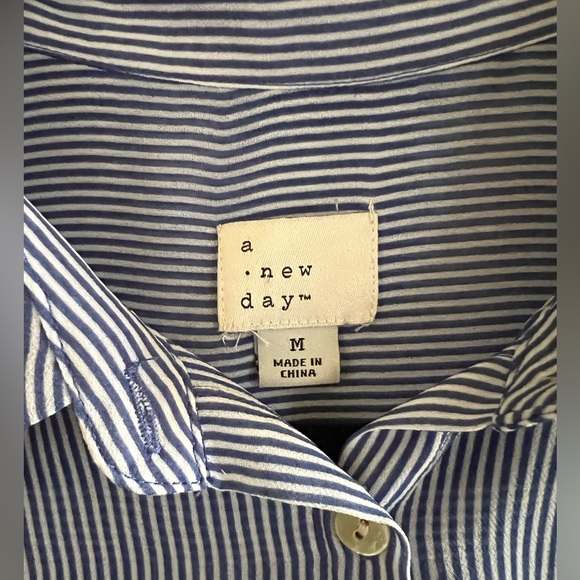 Navy & White Pinstriped Sheer Sleeveless Button Down by a new day (medium) - Picture 4 of 5